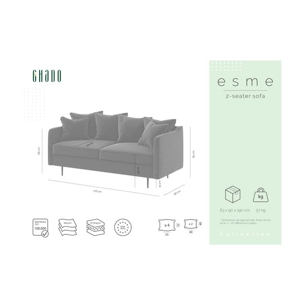 Medeno rumena žametna zofa Ghado Esme, 176 cm-image-3