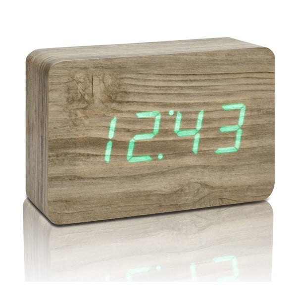 Rjava budilka z zelenim LED zaslonom Gingko Brick Click Clock