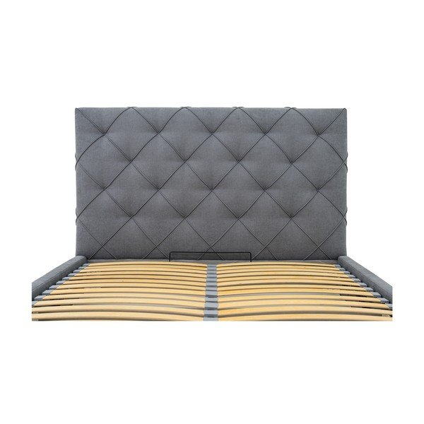 Siva oblazinjena zakonska postelja s prostorom za shranjevanje in letvenim dnom 140x190 cm Bee – Scandic-image-1