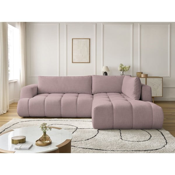 Rožnata raztegljiva/s prostorom za shranjevanje kotna sedežna garnitura (desni kot/v obliki črke L) Fuji – Bobochic Paris-image-1