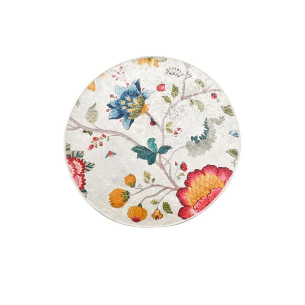 Siva žametna kopalniška preproga ø 100 cm Vintage Flower – Foutastic