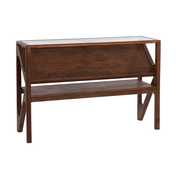 Stranska mizica s stekleno mizno ploščo v naravni barvi 41x119 cm Yuki – Light & Living