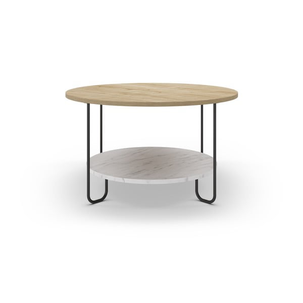 Okrogla mizica z mizno ploščo v hrastovem dekorju ø 80 cm Tonka – Marckeric-image-3