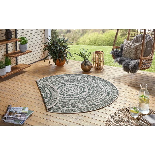 Zeleno-krem zunanja preproga NORTHRUGS Coron, ø 140 cm-image-3