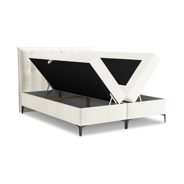 Kremno bela boxspring postelja s prostorom za shranjevanje 140x200 cm Mikana – Makamii-image-1