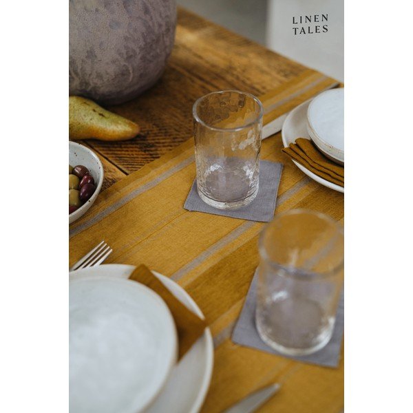 Lanen namizni prt 140x140 cm Amber Bronze Stripes – Linen Tales-image-1