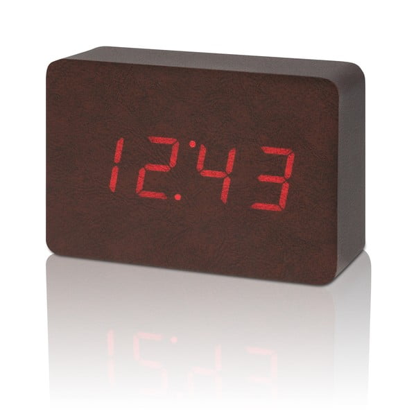 Temno rjava budilka z rdečim zaslonom LED Gingko Brick Click Clock