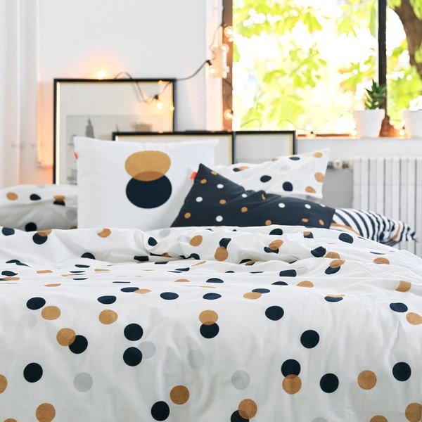 Bela enojna bombažna prevleka za odejo 140x200 cm Golden dots – Blanc-image-2
