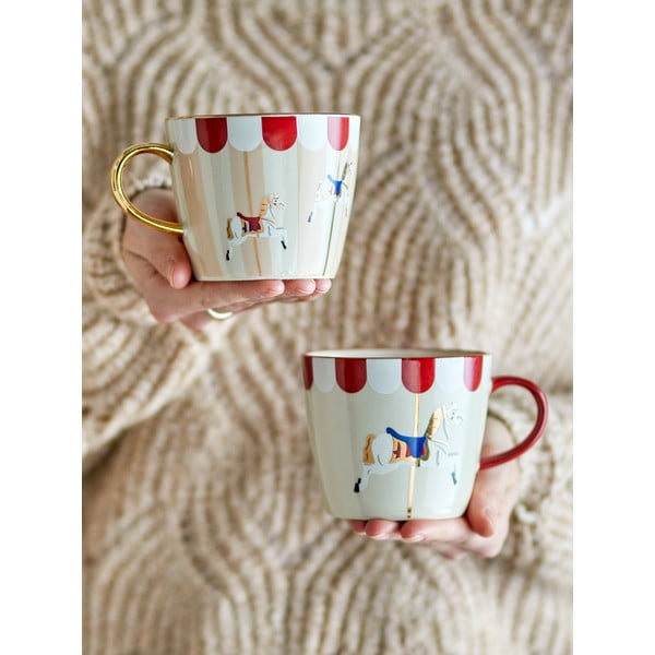 Kremno bele lončene skodelice z božičnim motivom v kompletu 2 ks 300 ml Merry-go-round – Bloomingville-image-1