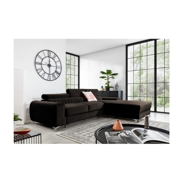 Temno rjava žametna raztegljiva/s prostorom za shranjevanje kotna sedežna garnitura (desni kot/z ležalnikom) Grayson – ELTAP-image-1