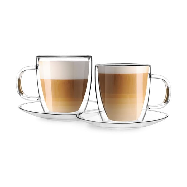 Komplet 2 steklenih skodelic z dvojno steno in krožnikom Vialli Design, 250 ml-image-2