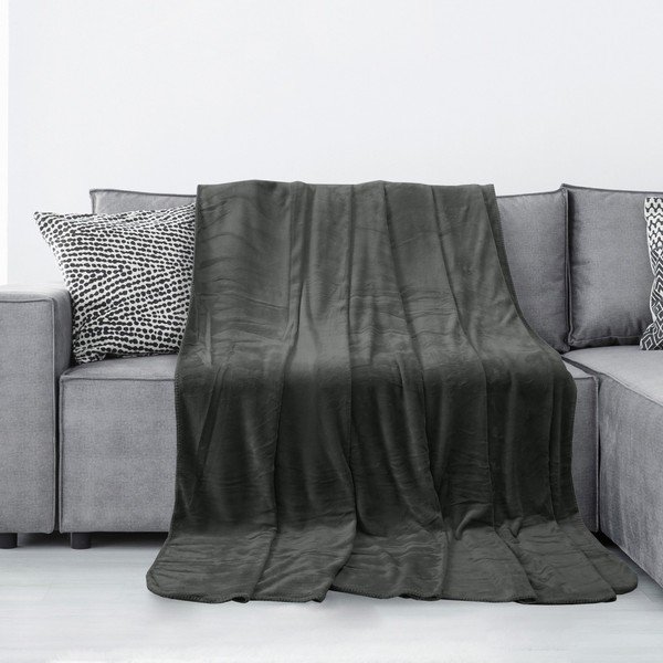 Temno siva odeja iz mikrovlaken AmeliaHome Tyler, 70 x 150 cm-image-1