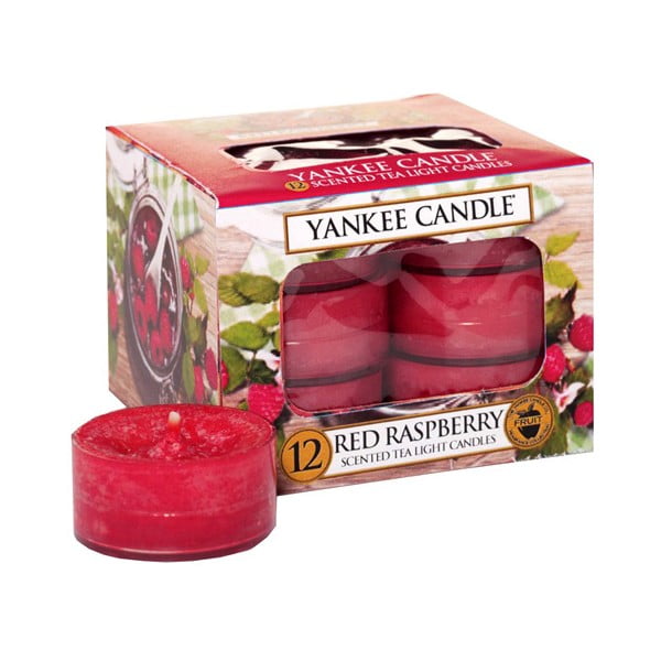 Komplet 12 dišečih sveč Yankee Candle Red Raspberry, čas gorenja 4 h