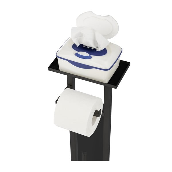 Črno stojalo za WC papir z WC ščetko iz nerjavečega jekla Debar – Wenko-image-3