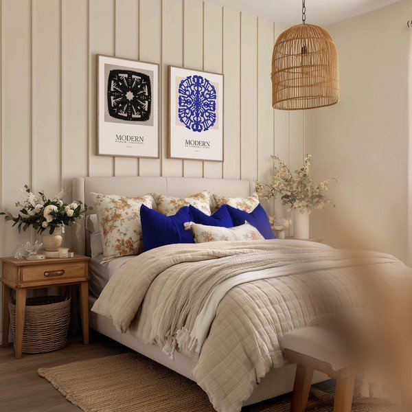Tiskana slika z okvirjem 60x90 cm Blue Folklore – Styler-image-2