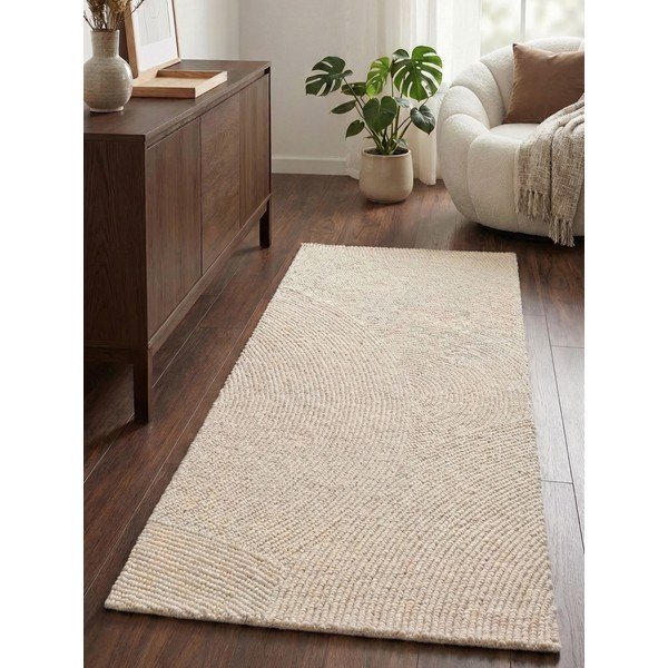 Ročno tkan volnen tekač v svetli naravni barvi 80x200 cm Calmio – Hanse Home-image-1