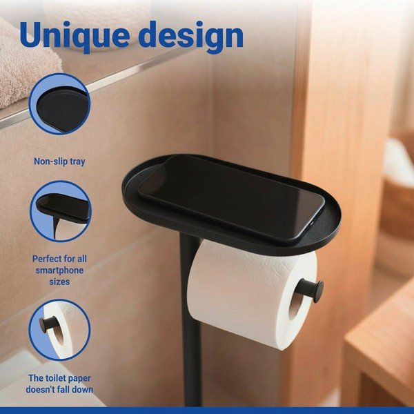 Črno plastično stojalo za WC papir z WC ščetko Albella – Wenko-image-4