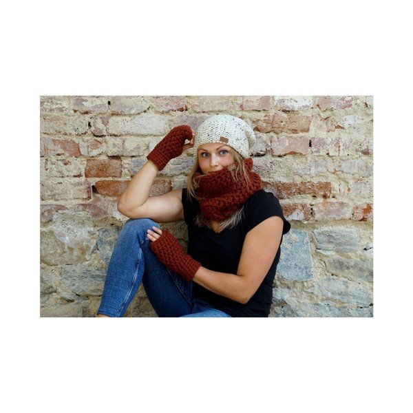 Bež ročno pletena kapa DOKE Tweed-image-2