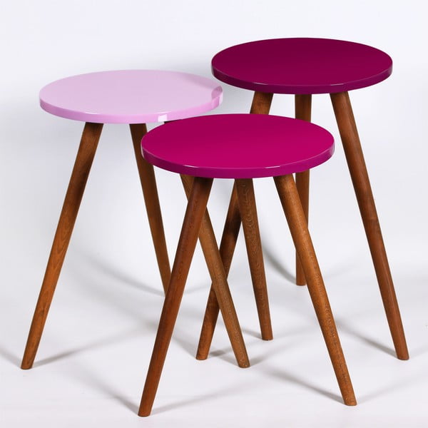 Komplet 3 okroglih stranskih mizic Kate Louise (vijolična, roza)