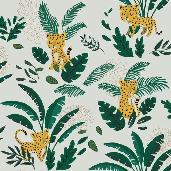 Otroška tapeta 10 m x 50 cm Cheetah & Tropical Leaves – Lilipinso