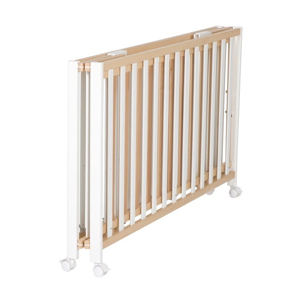 Zložljiva otroška posteljica na koleščkih v beli in naravni barvi 60x120 cm Fold up – Roba-image-3