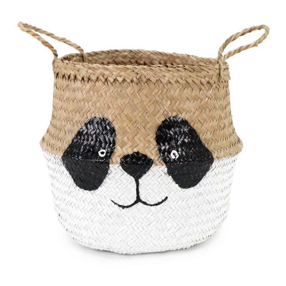 Bela/naravna otroška škatla za shranjevanje iz morske trave ø 25x24 cm Panda