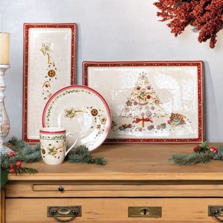 Rdeče-bež porcelanast servirni krožnik z božičnim motivom Villeroy&Boch, 39,7 x 17,3 cm