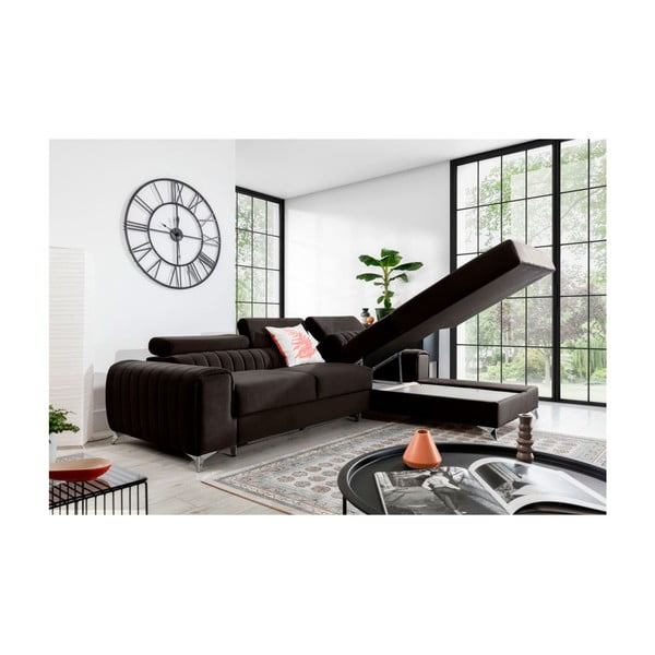 Temno rjava žametna raztegljiva/s prostorom za shranjevanje kotna sedežna garnitura (desni kot/z ležalnikom) Grayson – ELTAP-image-3