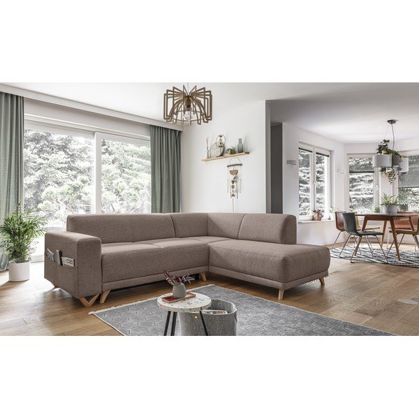 Rjava raztegljiva/s prostorom za shranjevanje kotna sedežna garnitura (desni kot/v obliki črke L) Classy Sophie – Miuform-image-3