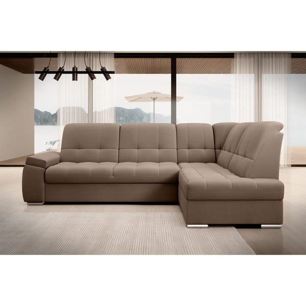 Rjava žametna raztegljiva/s prostorom za shranjevanje kotna sedežna garnitura (desni kot/v obliki črke L) Sado – ELTAP-image-3