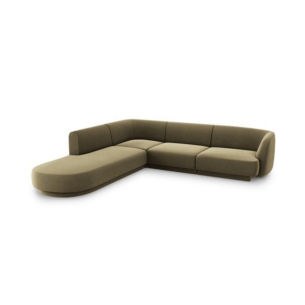 Zelena žametna kotna sedežna garnitura (z levim kotom) Miley  – Micadoni Home-image-3