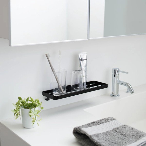 Mat črna jeklena kopalniška polica z namestitvijo brez vrtanja Film Hook – YAMAZAKI-image-1