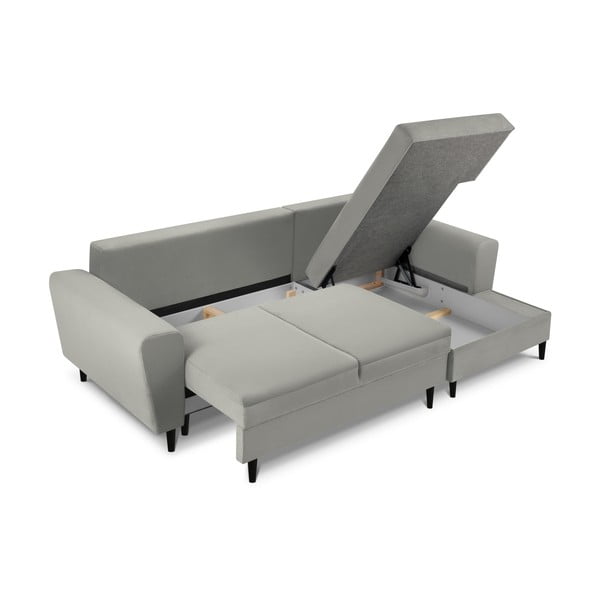 Svetlo siva raztegljiva kotna sedežna garnitura s prostorom za shranjevanje iz rebrastega žameta (desni kot/z ležalnikom) Kyoto – Cosmopolitan Design-image-3