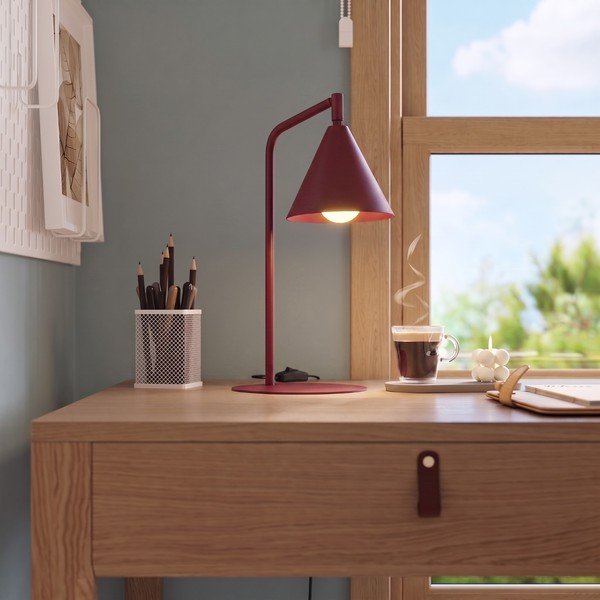 Bordo rdeča jeklena namizna svetilka z upogljivo konstrukcijo (višina 35 cm) Zylo – Sollux-image-1