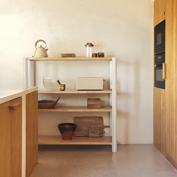 Regal v hrastovem dekorju v kremni in svetli naravni barvi 126x128x43 cm Bona – Teulat-image-1