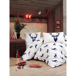 Posteljnina za zakonsko posteljo iz mešanice bombaža Eponj Home Geyik Dark Blue, 200 x 220 cm