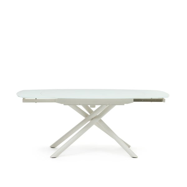 Bela raztegljiva jedilna miza s stekleno mizno ploščo 100x130 cm Yodalia – Kave Home-image-3