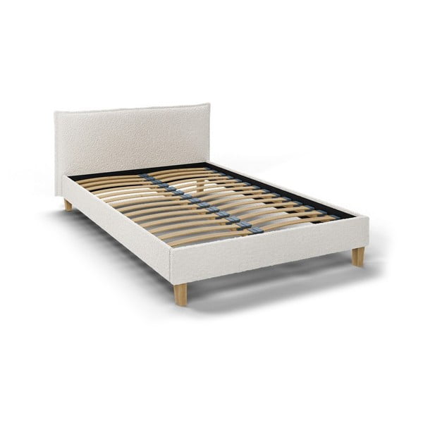 Kremno bela oblazinjena zakonska postelja z letvenim dnom 140x200 cm Tina – Ropez