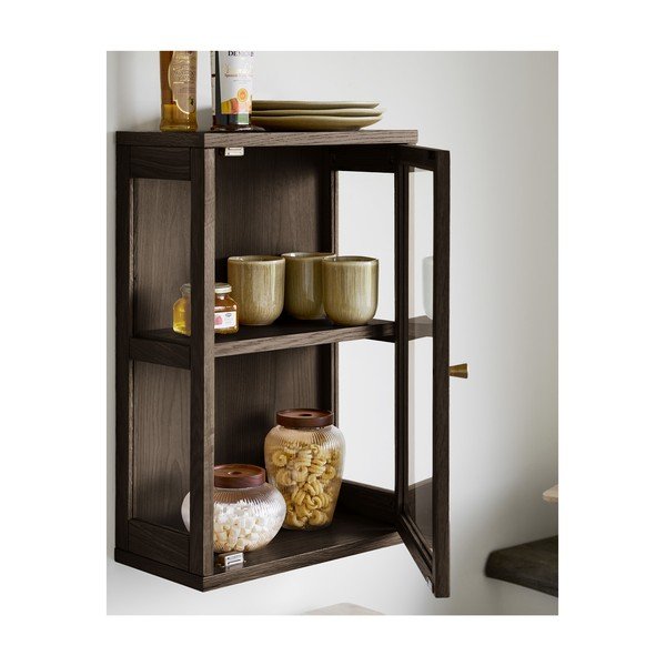 Temno rjava stenska vitrina v hrastovem dekorju 40x60x20 cm Zamora – House Nordic-image-1
