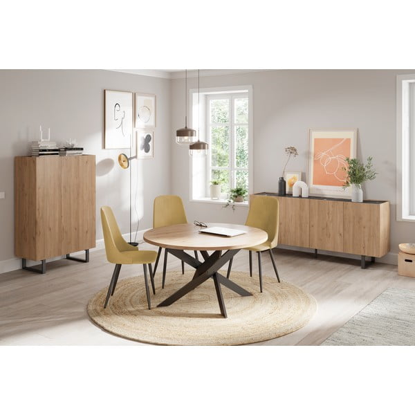 Okrogla jedilna miza z mizno ploščo v hrastovem dekorju 120x120 cm Ther – Marckeric-image-1