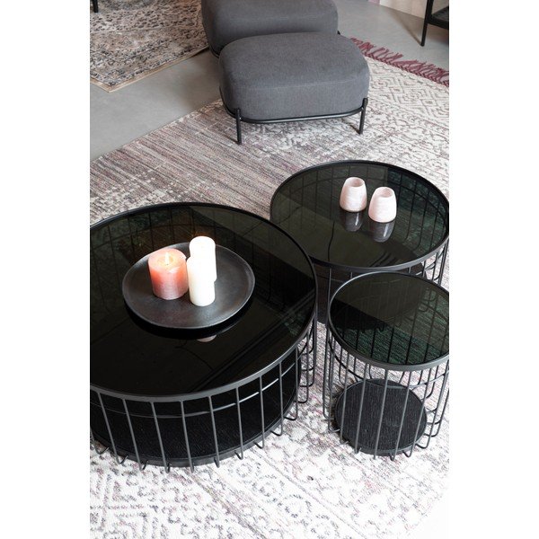 Črna okrogla mizica s stekleno mizno ploščo 80x80 cm Lance – White Label-image-3