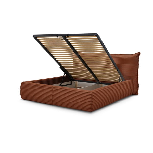 Opečnato oranžna oblazinjena zakonska postelja s prostorom za shranjevanje z letvenim dnom 160x200 cm Jade – Bobochic Paris-image-3