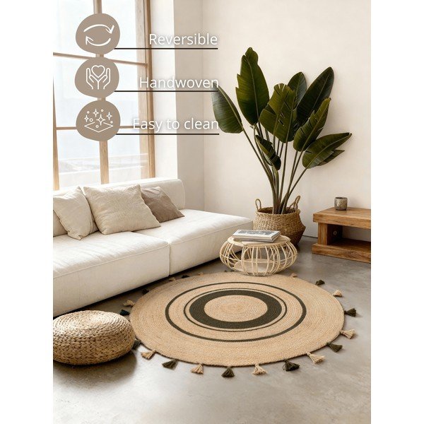 Obojestranska/ročno tkana okrogla preproga iz jute v naravni barvi ø 200 cm Basil – Hanse Home-image-2