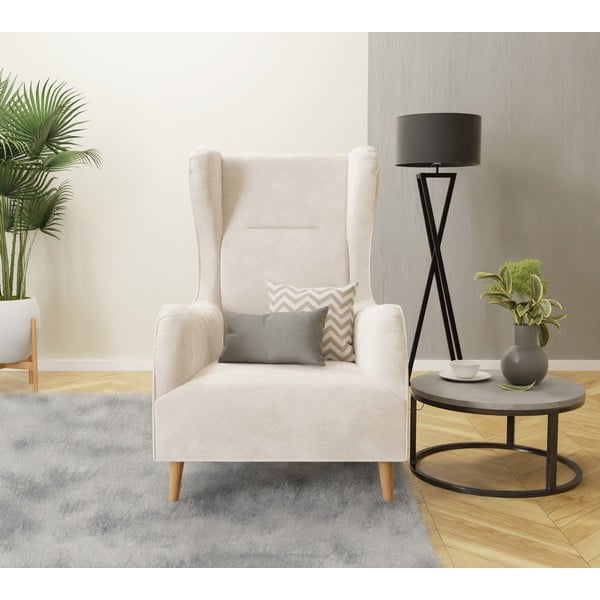 Kremno bel žameten fotelj z naslonom Carole – Ropez-image-4