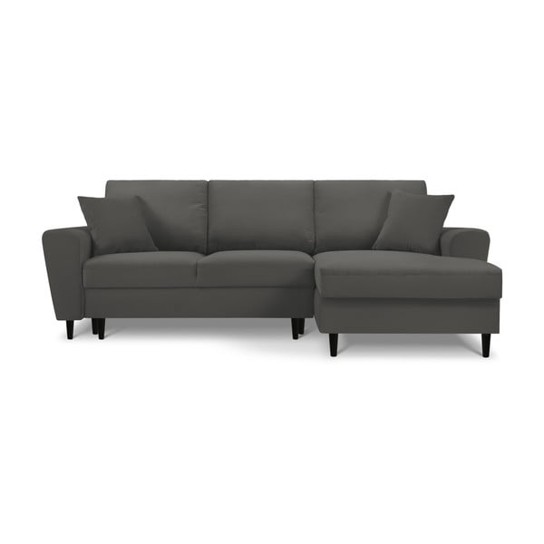 Temno siva raztegljiva kotna sedežna garnitura s prostorom za shranjevanje iz rebrastega žameta (desni kot/z ležalnikom) Kyoto – Cosmopolitan Design