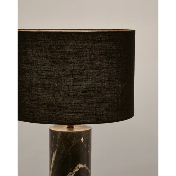 Črna marmorna namizna svetilka s tekstilnim senčilom (višina 57 cm) Vex – Kave Home-image-2