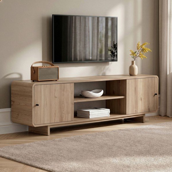 TV omarica v hrastovem dekorju v svetli naravni barvi 180x52x34 cm Mirel – Nordure-image-3