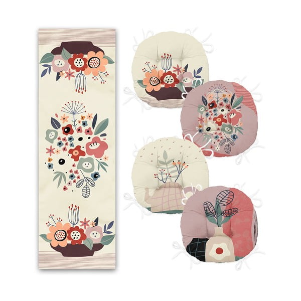 Komplet 4 sedežnih blazin in namiznega tekača - Mila Home-image-1