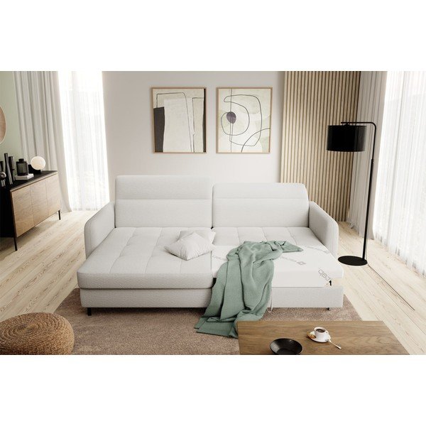 Kremno bela raztegljiva/s prostorom za shranjevanje kotna sedežna garnitura iz tkanine bouclé (levi kot/z ležalnikom) Gomsi – ELTAP-image-1