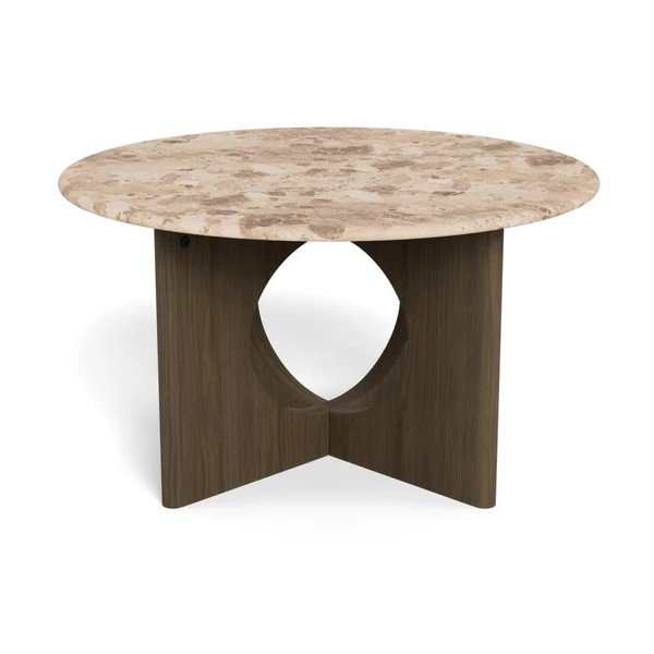 Okrogla klubska mizica z marmorno mizno ploščo v temni naravni barvi ø 80 cm Foley – Actona-image-4